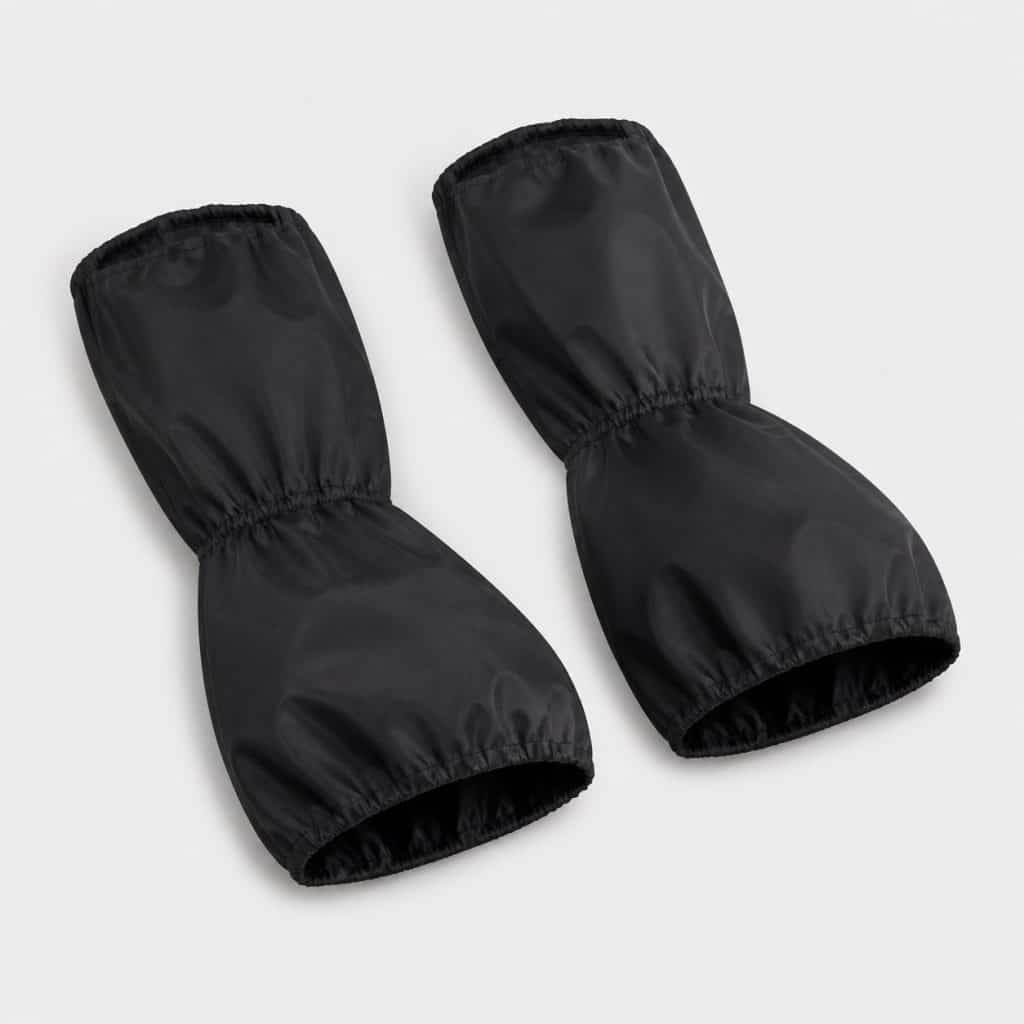 Deux housses manchons tubulaires pour bottes courtes posées sur fond clair