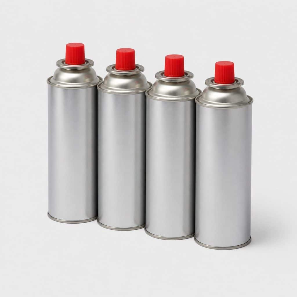 Quatre cartouches de gaz perçables de 190 g sur fond clair