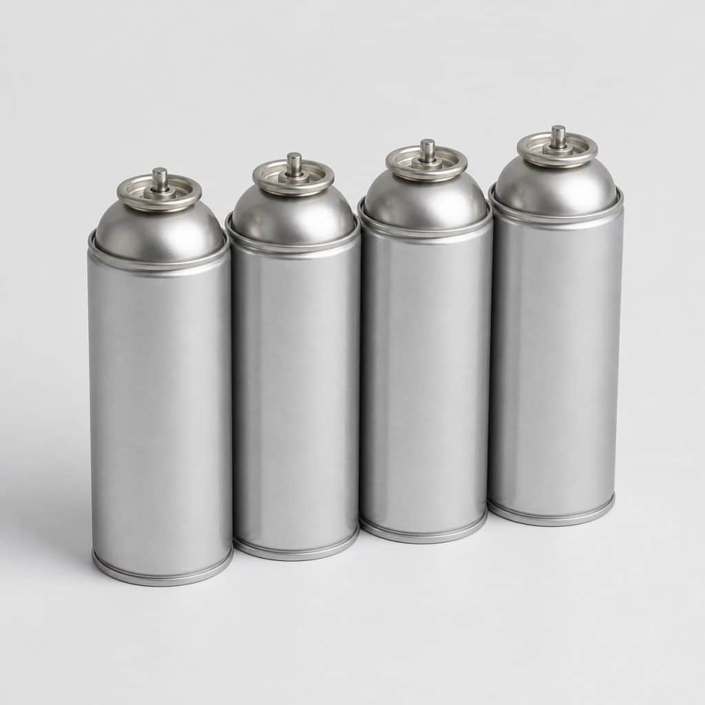 Quatre cartouches de gaz à valve de 240 g sur fond clair