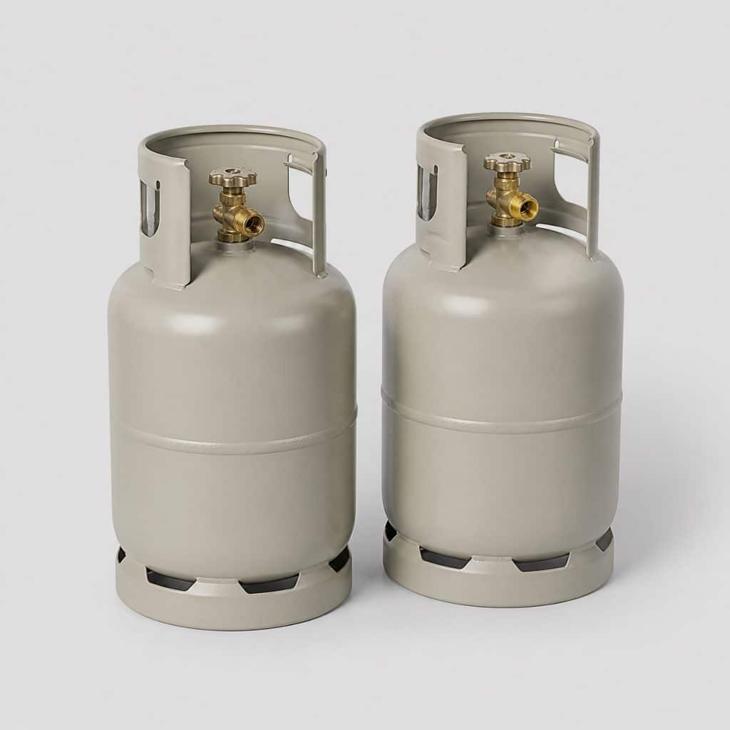 Deux cartouches de gaz à valve de 450 g sur fond clair
