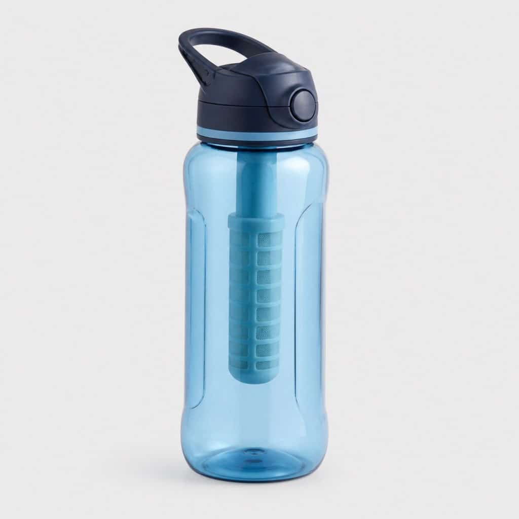 Gourde filtrante rigide colorée d'un litre sur fond clair