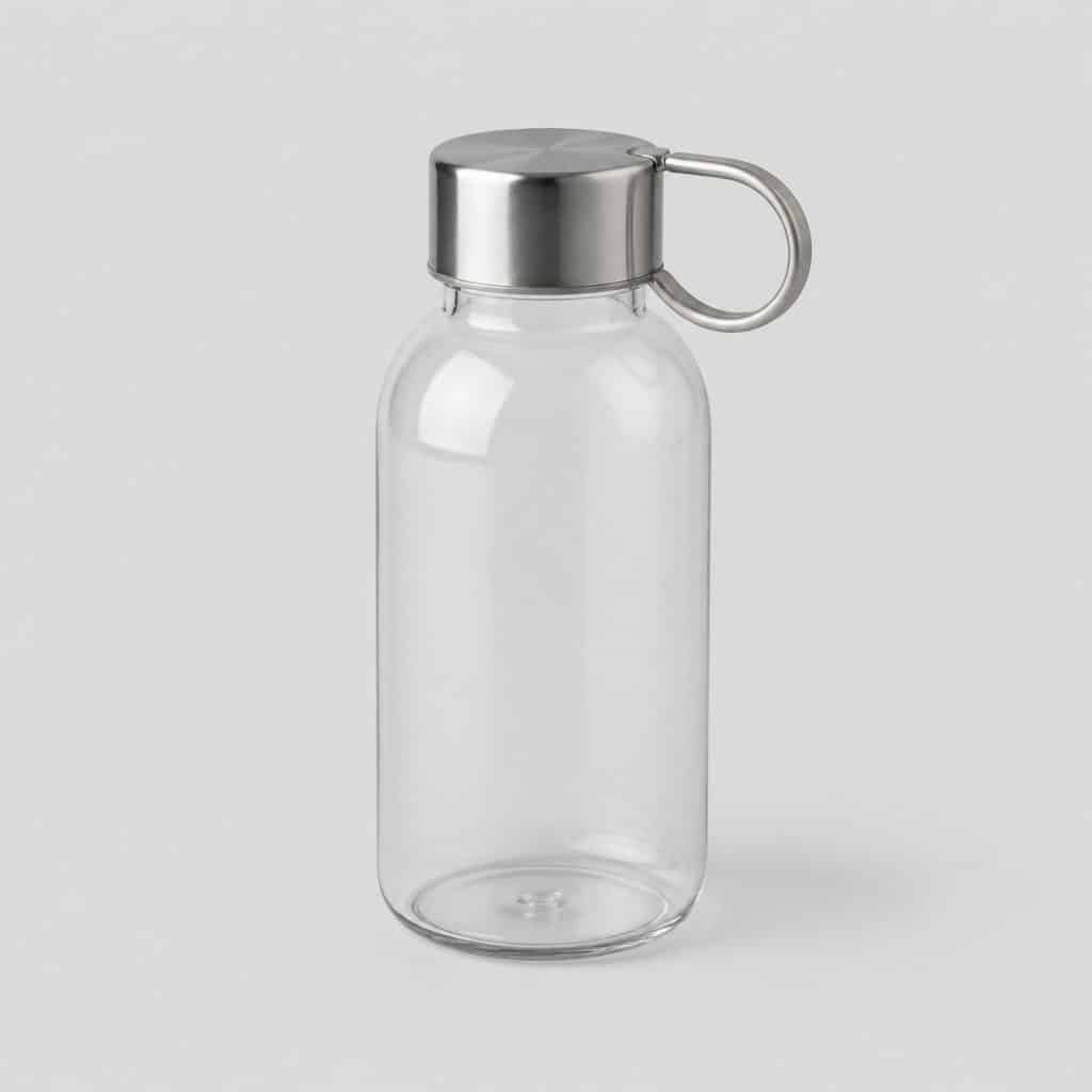 Petite gourde transparente sobre avec bouchon à anneau sur fond clair